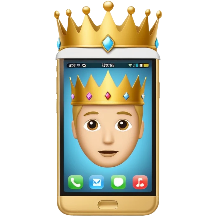 gold premium smart phone, king crown, apps on screen, no memoji emoji