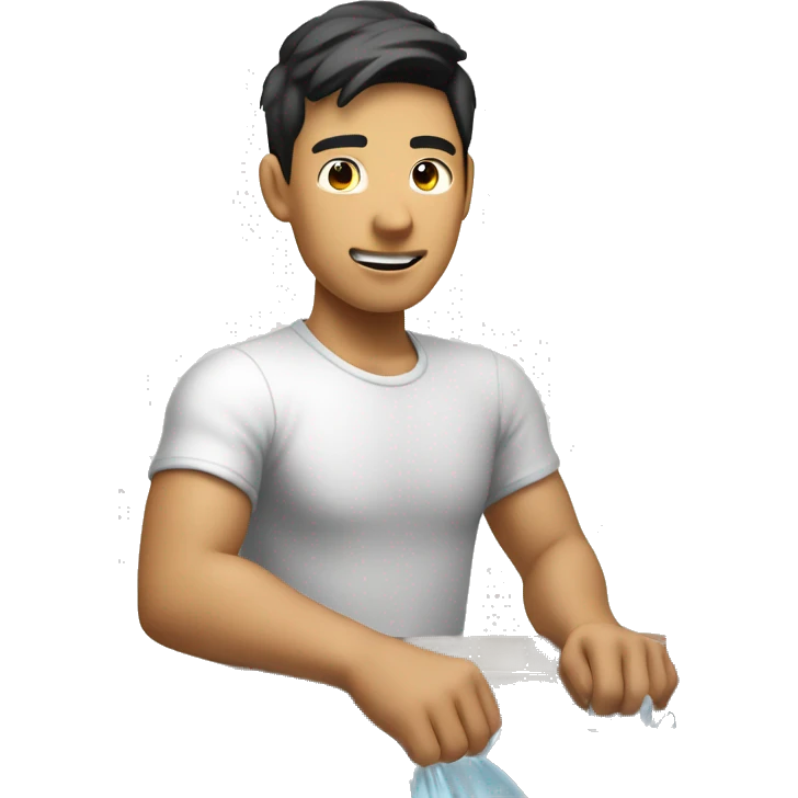 asian man filling up sink with water  emoji