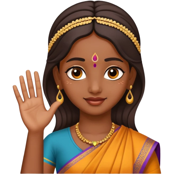 Tamil girl waving with bindi on forehead emoji