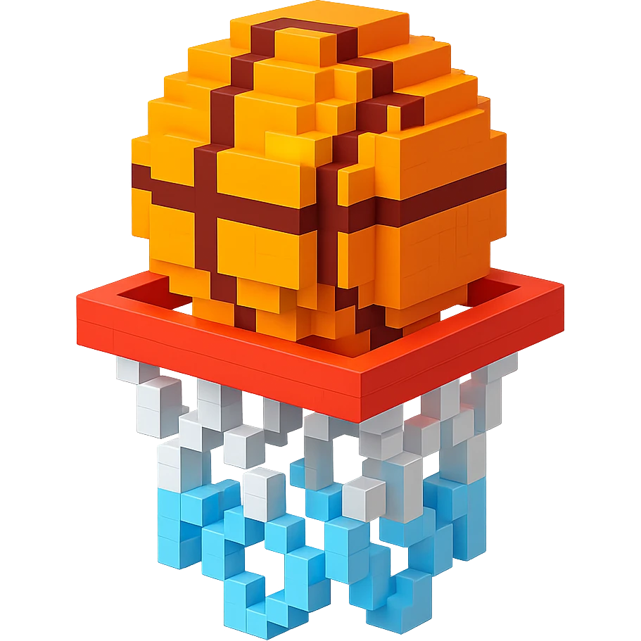 A voxel-style basketball in a net, variation 6 emoji