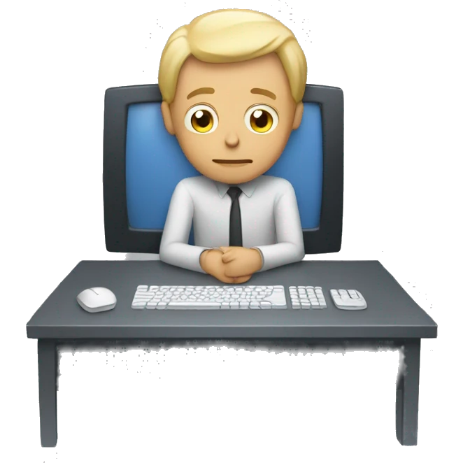 a guy thinking with a computer emoji