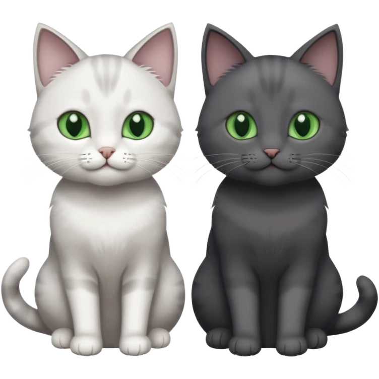 2 different coloured small cats including one dark grey and white cat and one completely solid dark grey cat with green eyes and only white paws emoji
