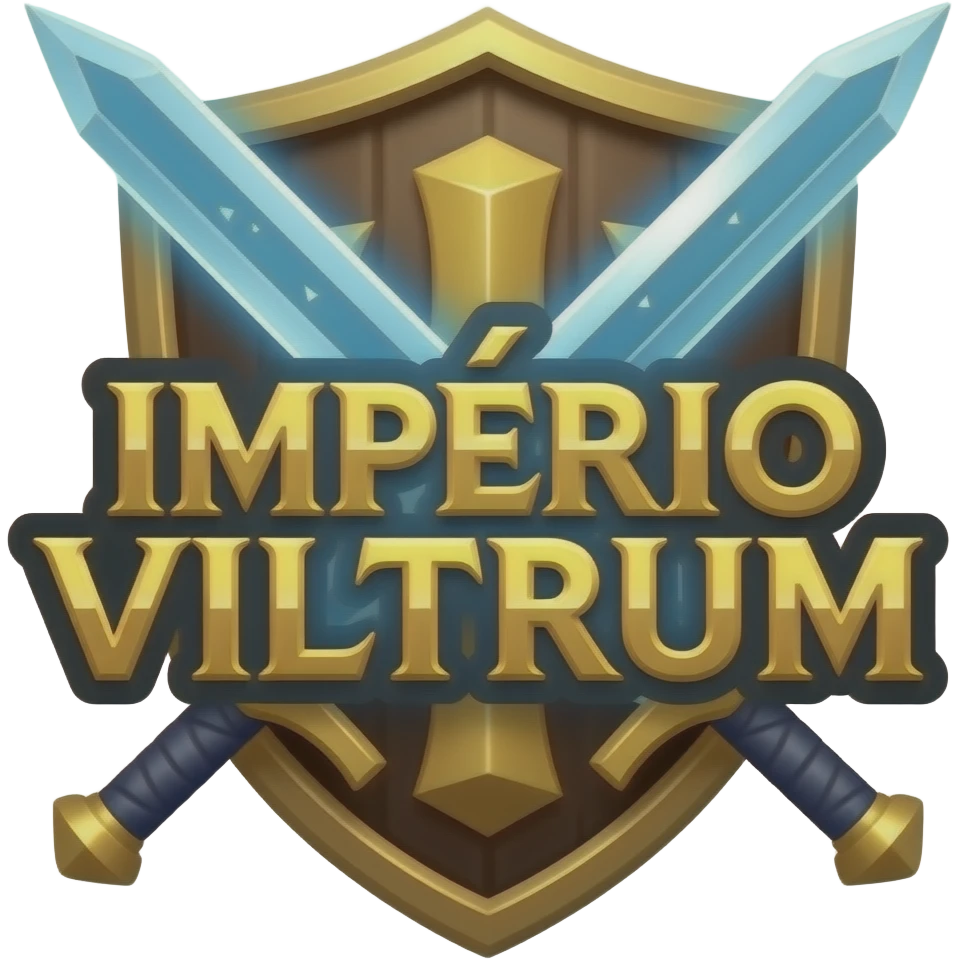 logo para guilda de rpg escrito IMPÉRIO VILTRUM com espadas de magia emoji