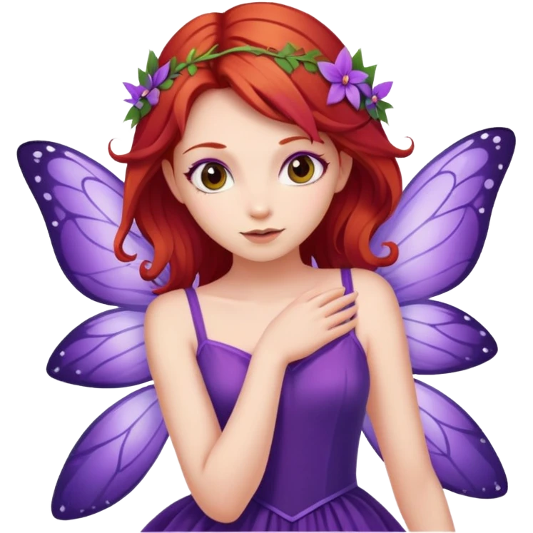 fairy with plums red hair wearing purple  emoji
