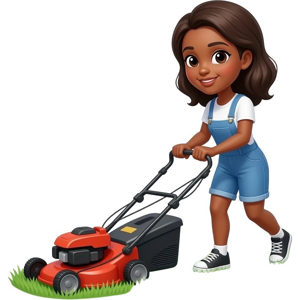 A black women cutting grass  with a lawnmower emoji