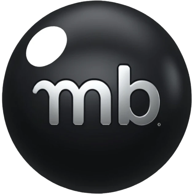 Black Ball with MB written on it emoji