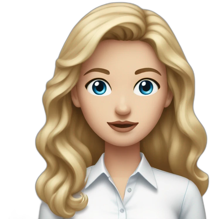 woman with dark blonde hair, and one blue eye and the other pink eye. With sleeveless white button-down shirt. emoji