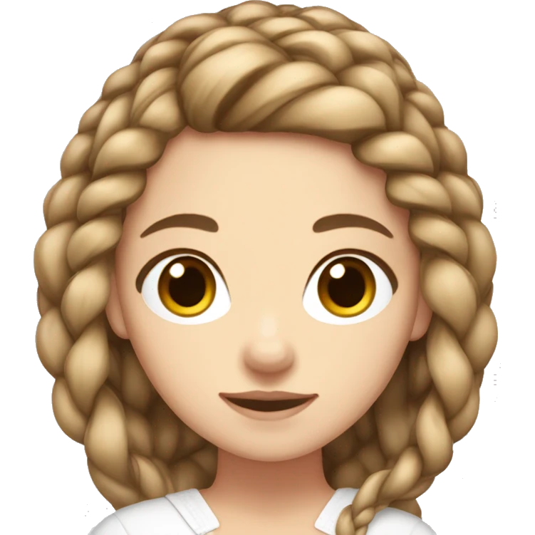 white girl with brown eyes and long light brown hair in a braid wearing a white bow emoji