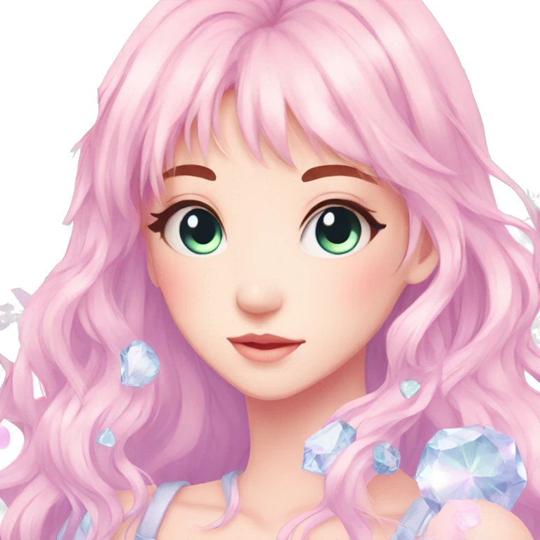 Gorgeous Beautiful Pretty Anime-Pastel-Girl with crystals aesthetic emoji