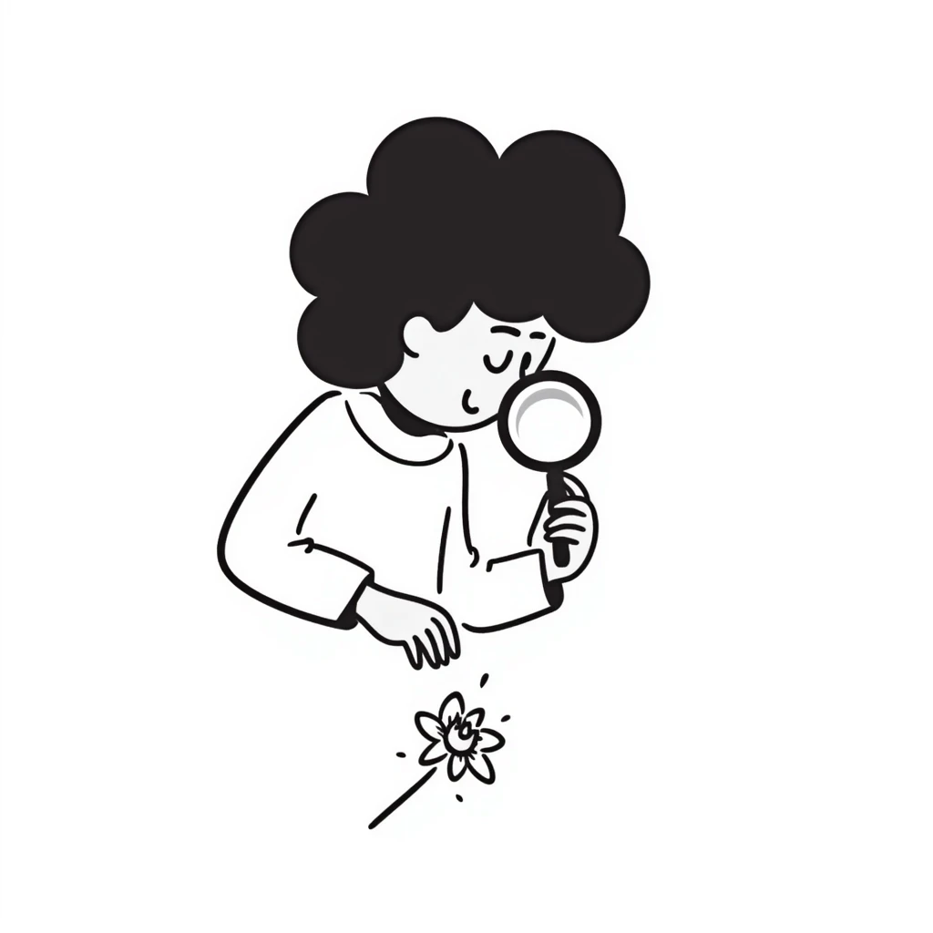 A hand-drawn person looking through a magnifying glass emoji