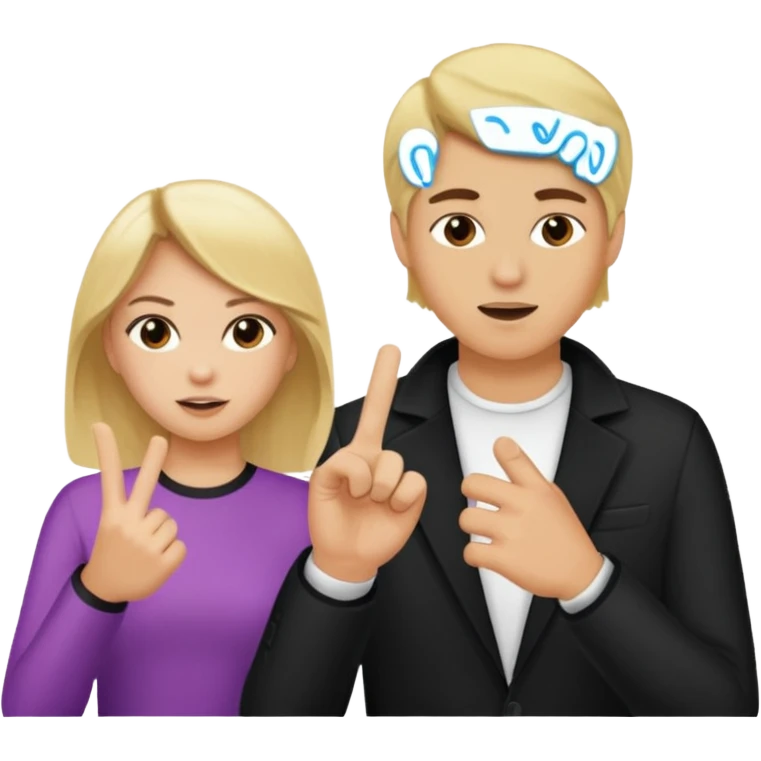 une fille blonde qui fait un doigt d'honneur a un mec brun parce qu'il vient de l'insulter emoji