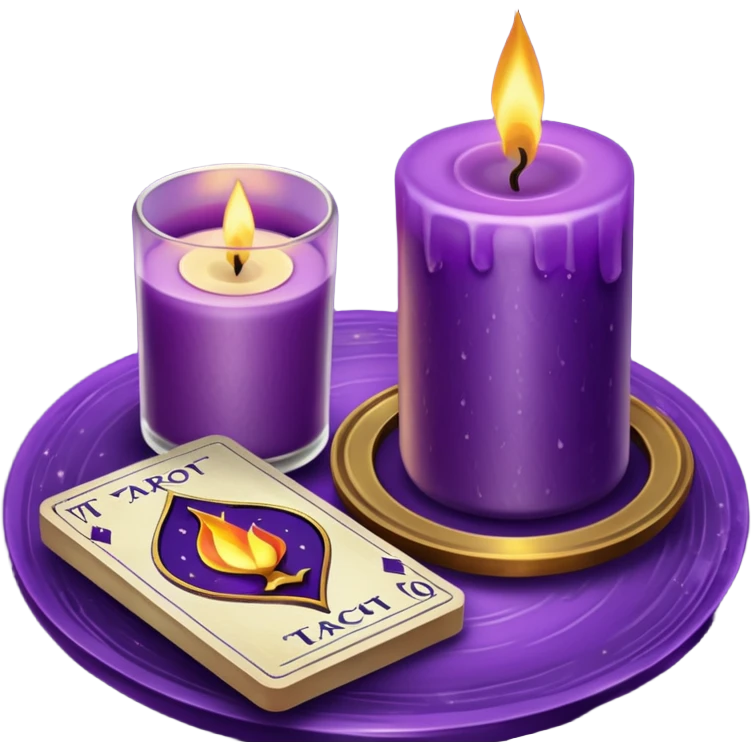 A purple deck of tarot cards and a one candle nearby emoji