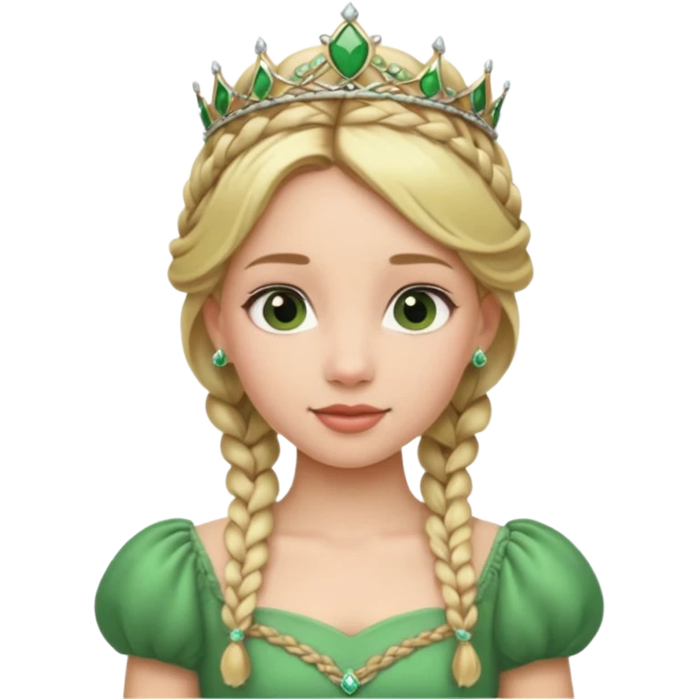 Princess in green Dress with Tiara, Braided Blonde Hair emoji