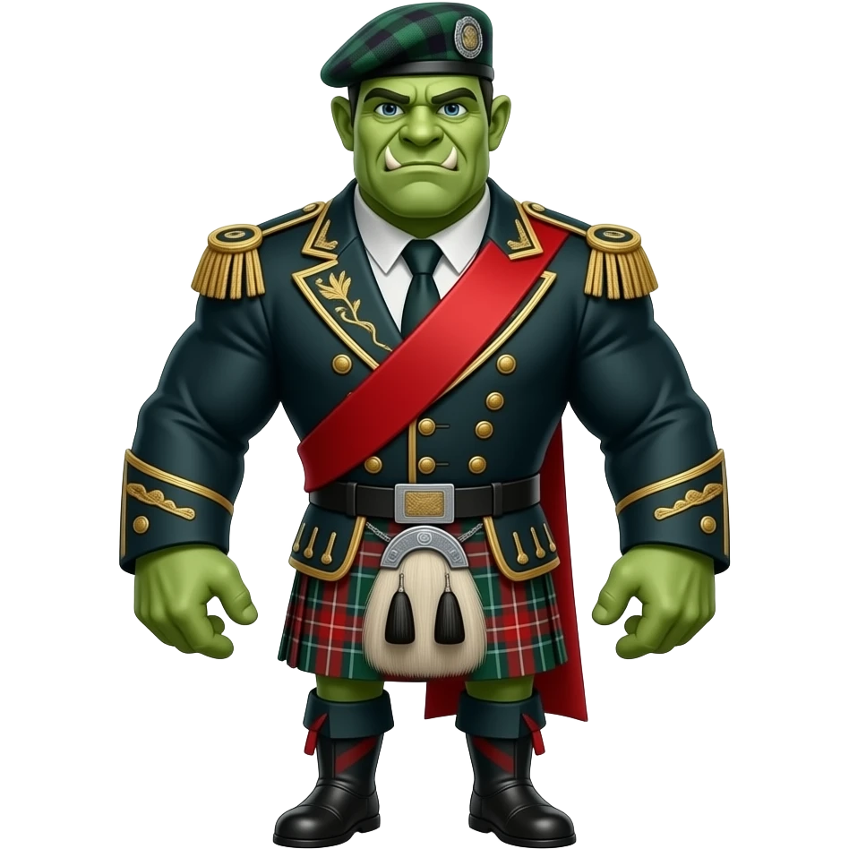 Shrek with tartan tweed cap and muscles in a Jacobite outfit emoji