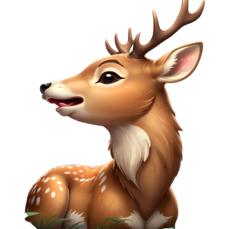 Cinematic Cute Yawning Deer Portrait Emoji, Head tilted slightly with a dramatic, wide-open yawn, revealing a soft, dappled Fur and elegantly drooping ears, eyes barely open in drowsy contentment, Simplified yet irresistibly adorable features, highly detailed, glowing with a soft, cozy glow, high shine, relaxed yet expressive, stylized with a touch of natural whimsy, bright and endearing, soft glowing outline, capturing the essence of a sleepy yet affectionate deer, so drowsy it feels like it could stretch right out of the screen and curl up for a nap! emoji