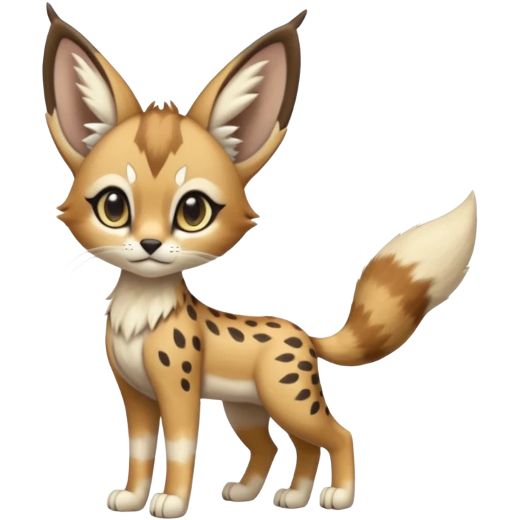 Big-eared big-eyed cute realistic animalistic feral digitigrade 4-legged anime-styled Meloetta-Caracal-Trico-Vernid-Sergal-Serval-hybrid-fusion-creature-animal, full body emoji