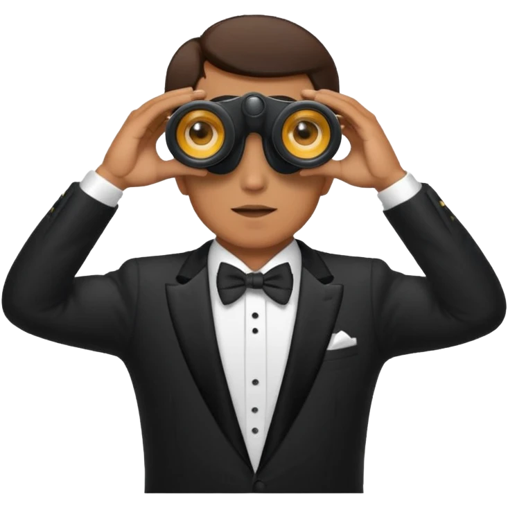 a man in a tuxedo looks through binoculars emoji