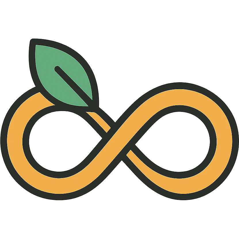 Elegant infinity symbol incorporating a leaf, representing sustainable business practices and continuous environmental commitment emoji