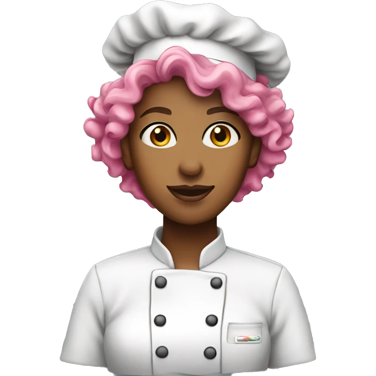 Female chef pink hat curly hair emoji