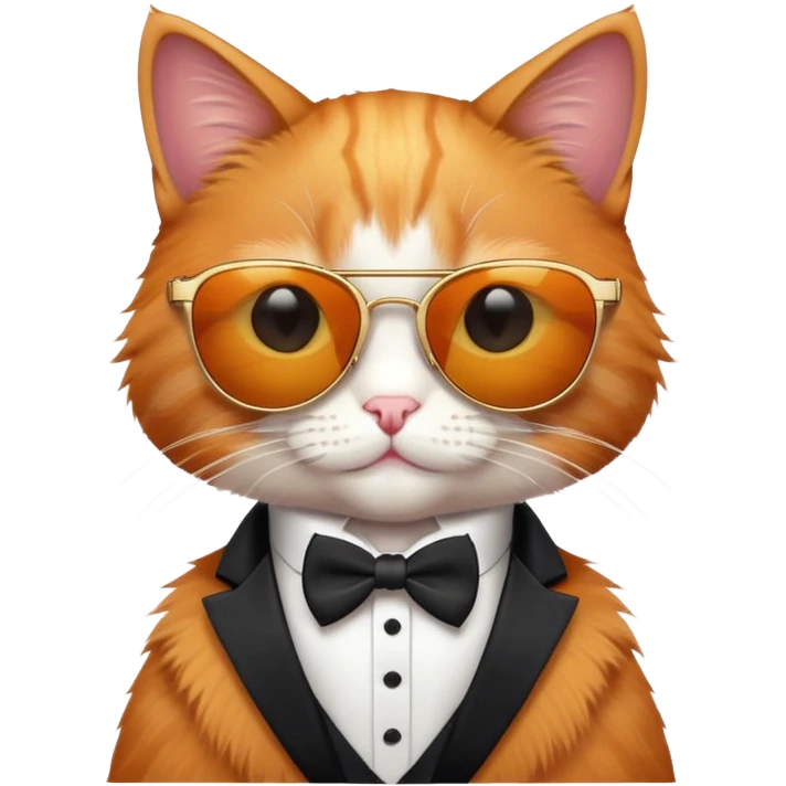 cat wearing cool sunglasses proudly showing off his new tuxedo, stylish, confident pose emoji