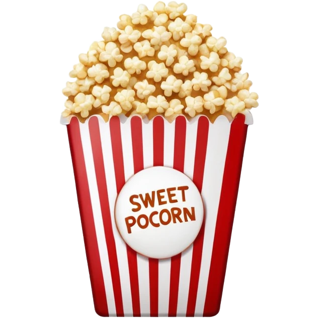 minimalist sweet popcorn emoji style, red and white popcorn box, caramel popcorn emoji