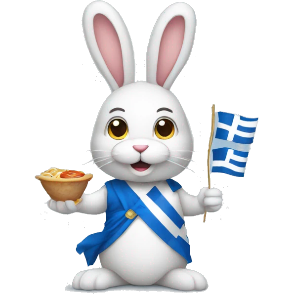 Easter bunny wearing a Greek flag holding a gyros emoji