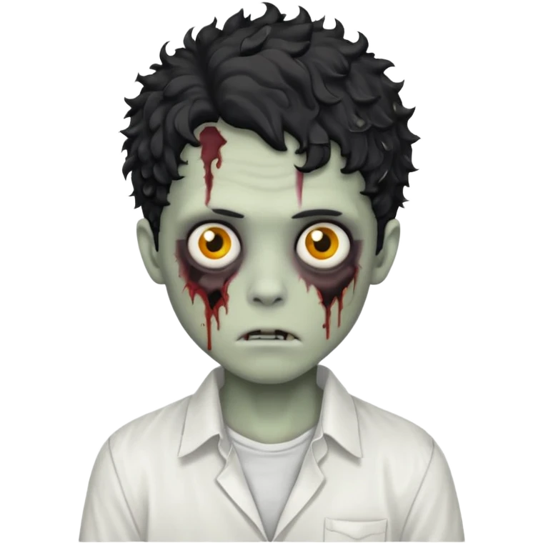 Zombie boy with black medium messy curly hair with white shirt  emoji