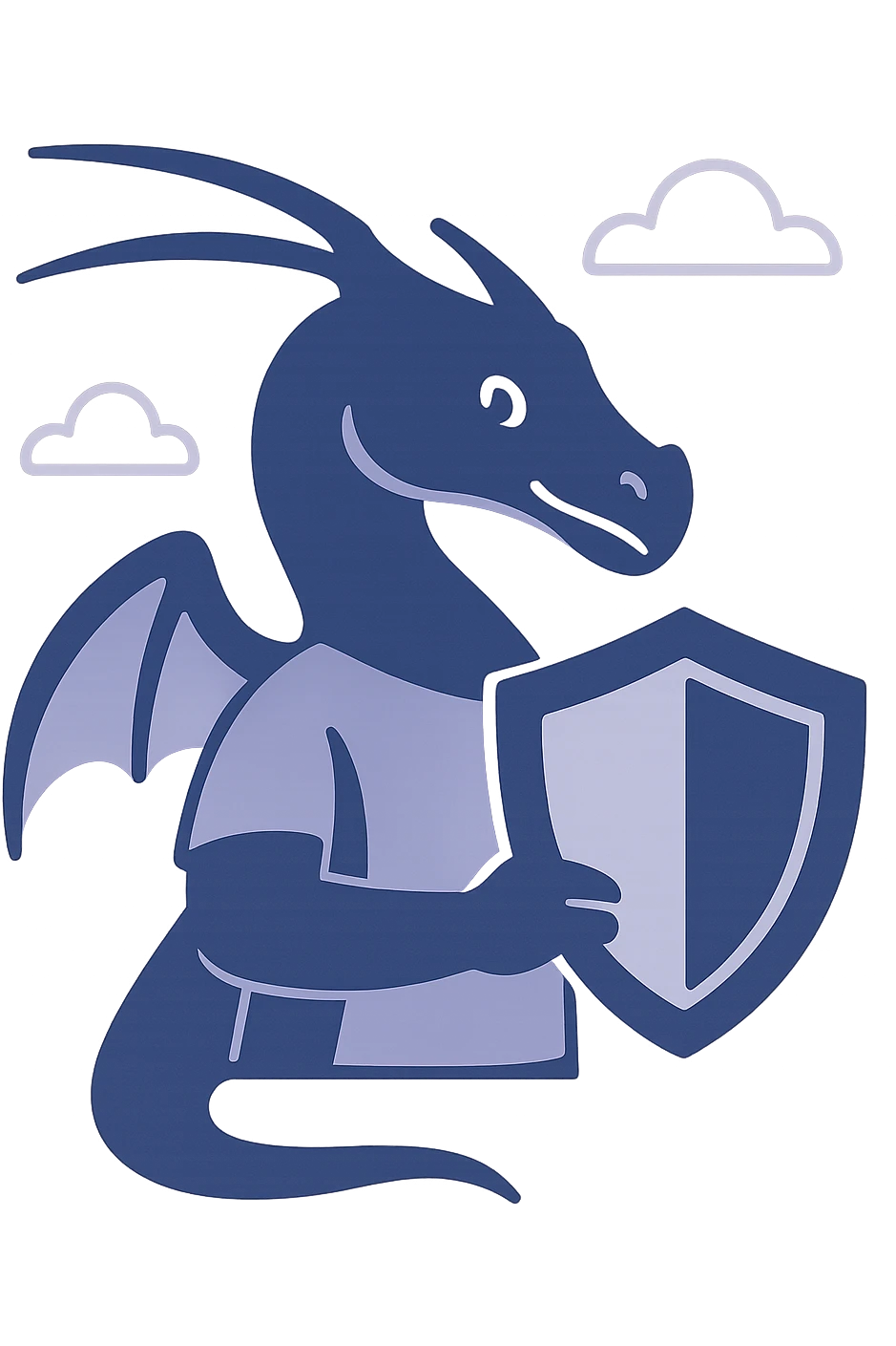 Kali Linux dragon holding a shield, modern tech logo style emoji
