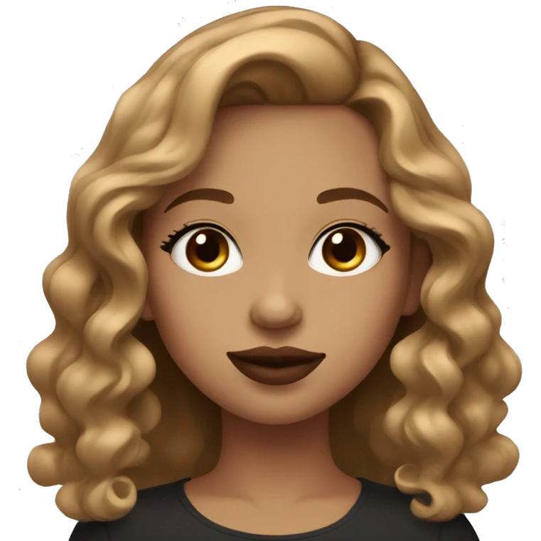 girl with small nose, red lipstick, light brown wavy hair, eyelashes, and eyeliner  emoji