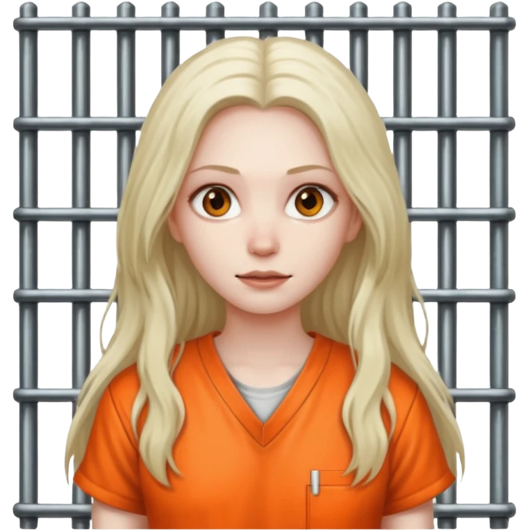 prisoner dark long haired woman in orange clothing in front of bars emoji