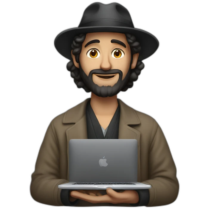 Jew with sidelocks holding a MacBook Pro emoji