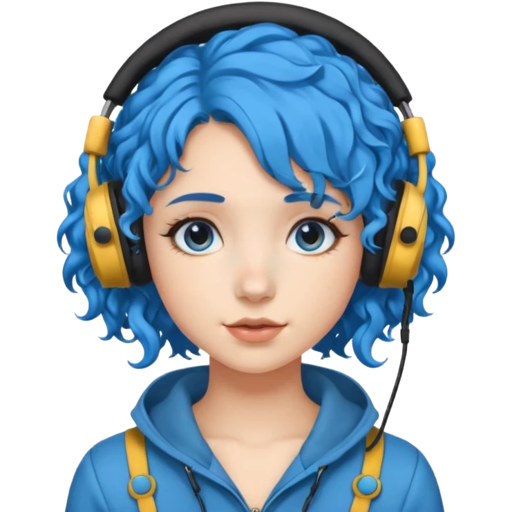 blue haired earringed heaphone wearing girl curly haired emoji