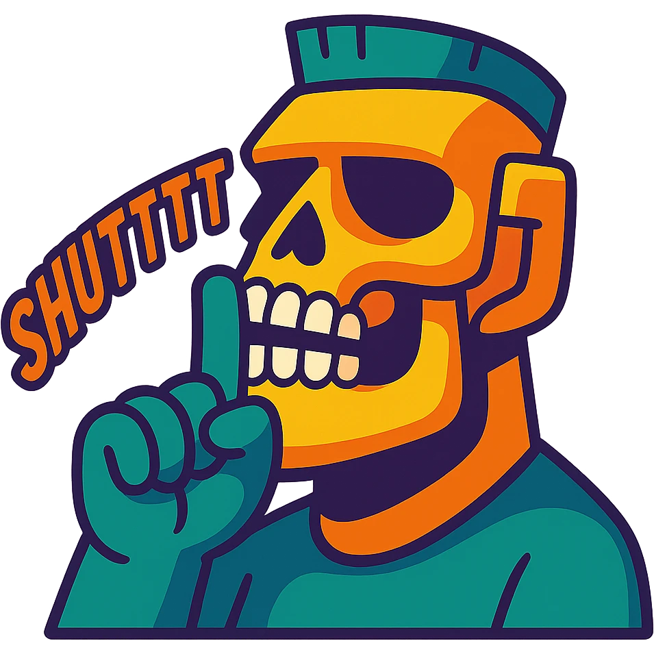 sigma moai skull making shuttttt gesture, vibrant toon style emoji