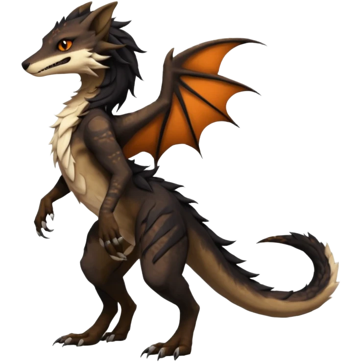 Brown and beige badass elegant wild beautiful natural cute badass epic exotic anthro modern furry 2-legged sergal-vernid-Salandit-creature, full body, dark-brown-black-gradient pretty hair, with a long tufted tail, beautiful hazel-orange eyes, aesthetic, art by LiLaiRa, art by art by Falvie emoji
