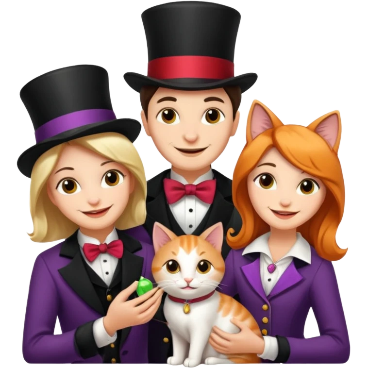 magician couple and their pet cat emoji
