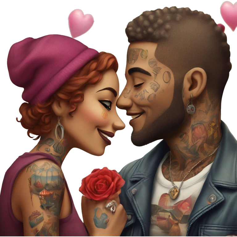 Romantic carnival date for beautiful tattooed couple emoji