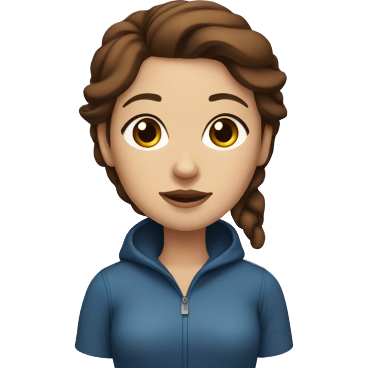 A brown-haired woman with blue eyes with black pit bull emoji