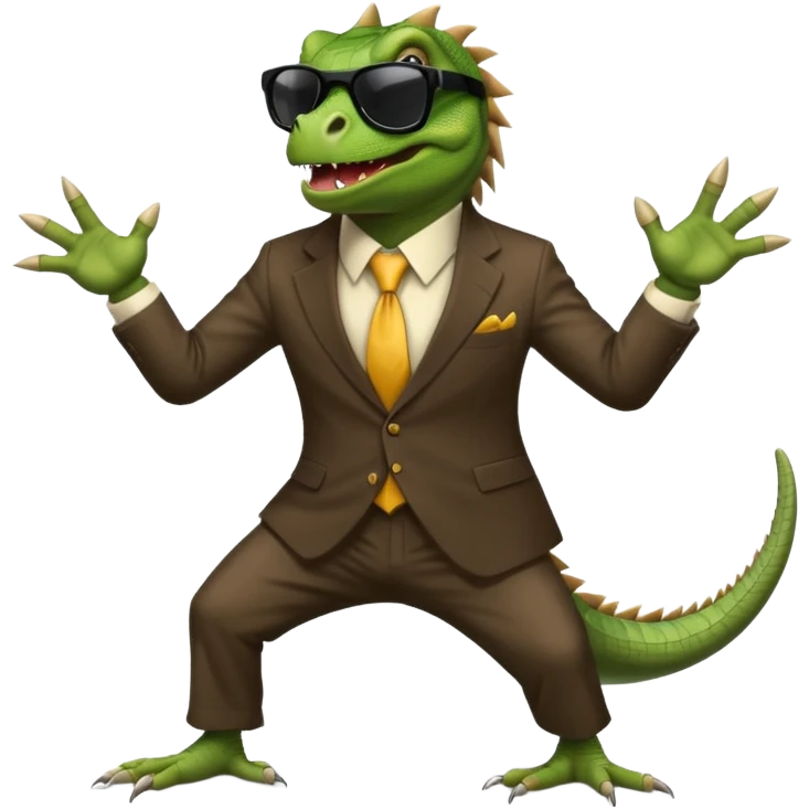 capitalist iguana banker godfather with black sunglasses breakdance scaring emoji