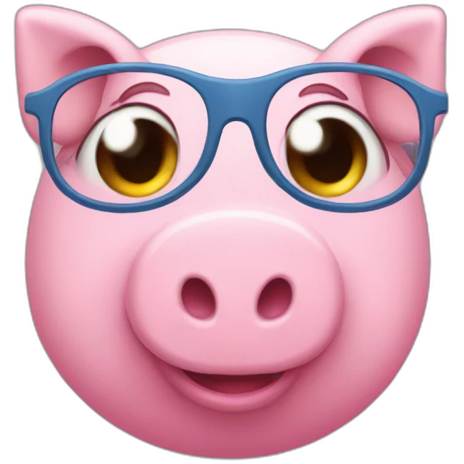 Pink piggy girl with glasses and blue eyes emoji