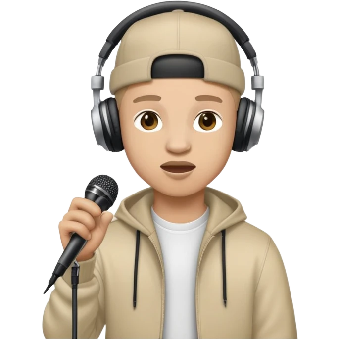 rapper singing with a microphone on a stand and wearing headphones emoji