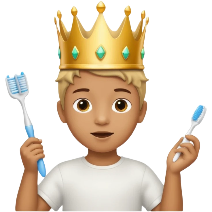 Creat an emoji for child with wearing small crown and flying holding toothbrush emoji