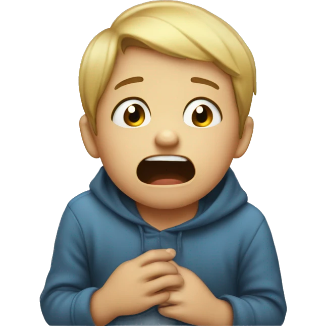 A little boy crying with tears streaming down his face making a puddle under his chin emoji