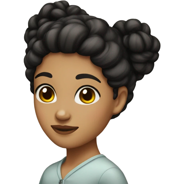  girl medium skin with black curly hair in a low bun emoji