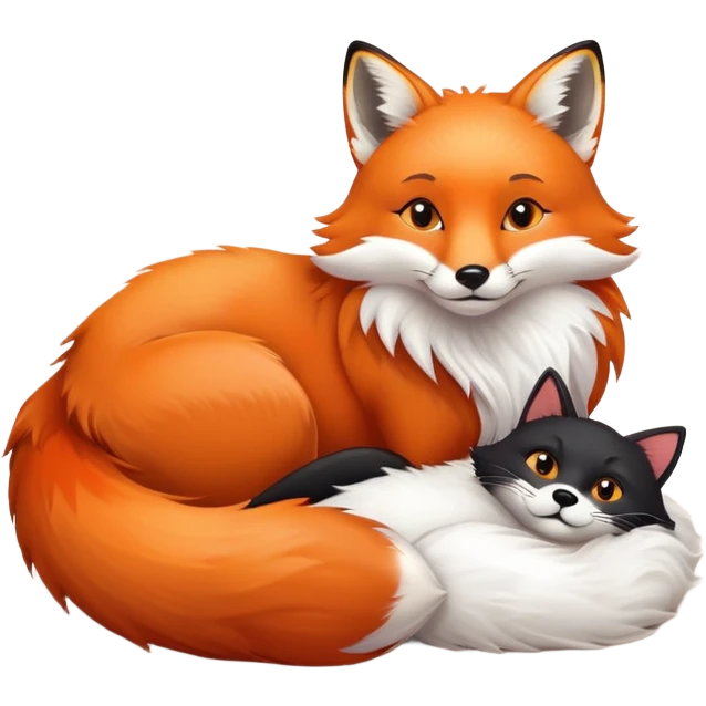 A fox lying on a black cat. emoji
