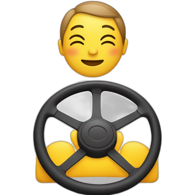 yellow emoji with one eye closed, holding a steering wheel in front with one hand emoji