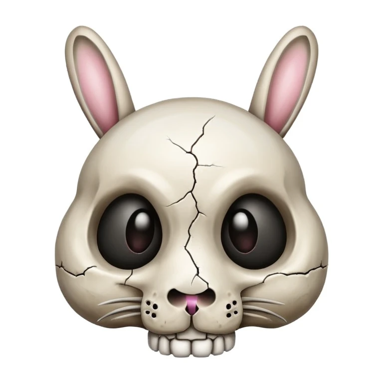 Give me an emoji of a cross eyed bunny that is combined with a 💀 that is also stressed out and overweight emoji