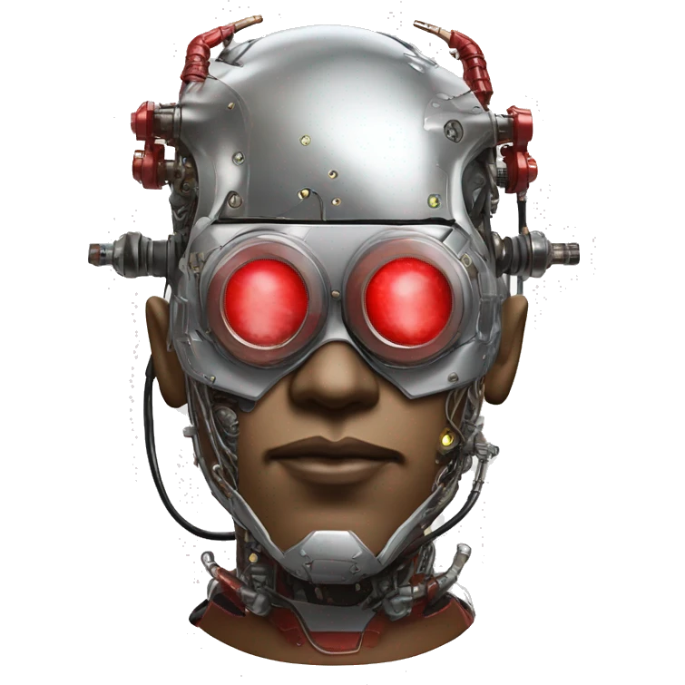 cyborg head with Silver mohawk, red steampunk goggles, red goatee and circuits emoji