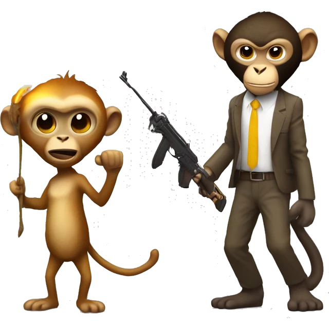 un macaco con una antorcha, otro macaco con un ak de arma y otro que tenga un traje de radiacion  emoji