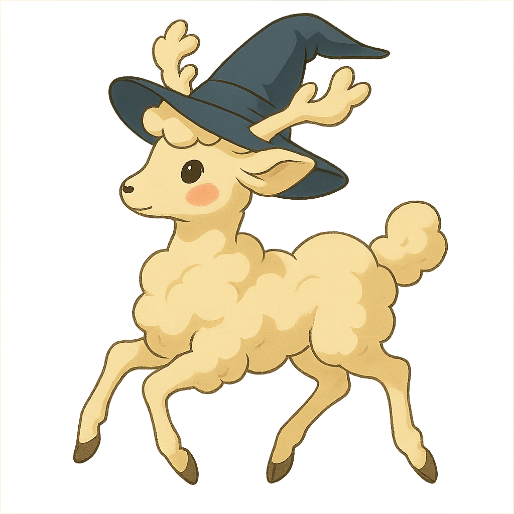 vanilla cloud doe, floating gracefully, rosy cheeks, witchy elegance, ghibli style emoji