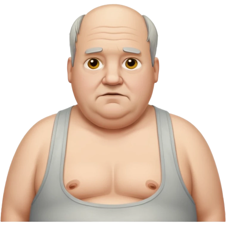extremely obese middle aged white man in wifebeater with greasy hair and greasy appearance. His hair is balding and grey emoji